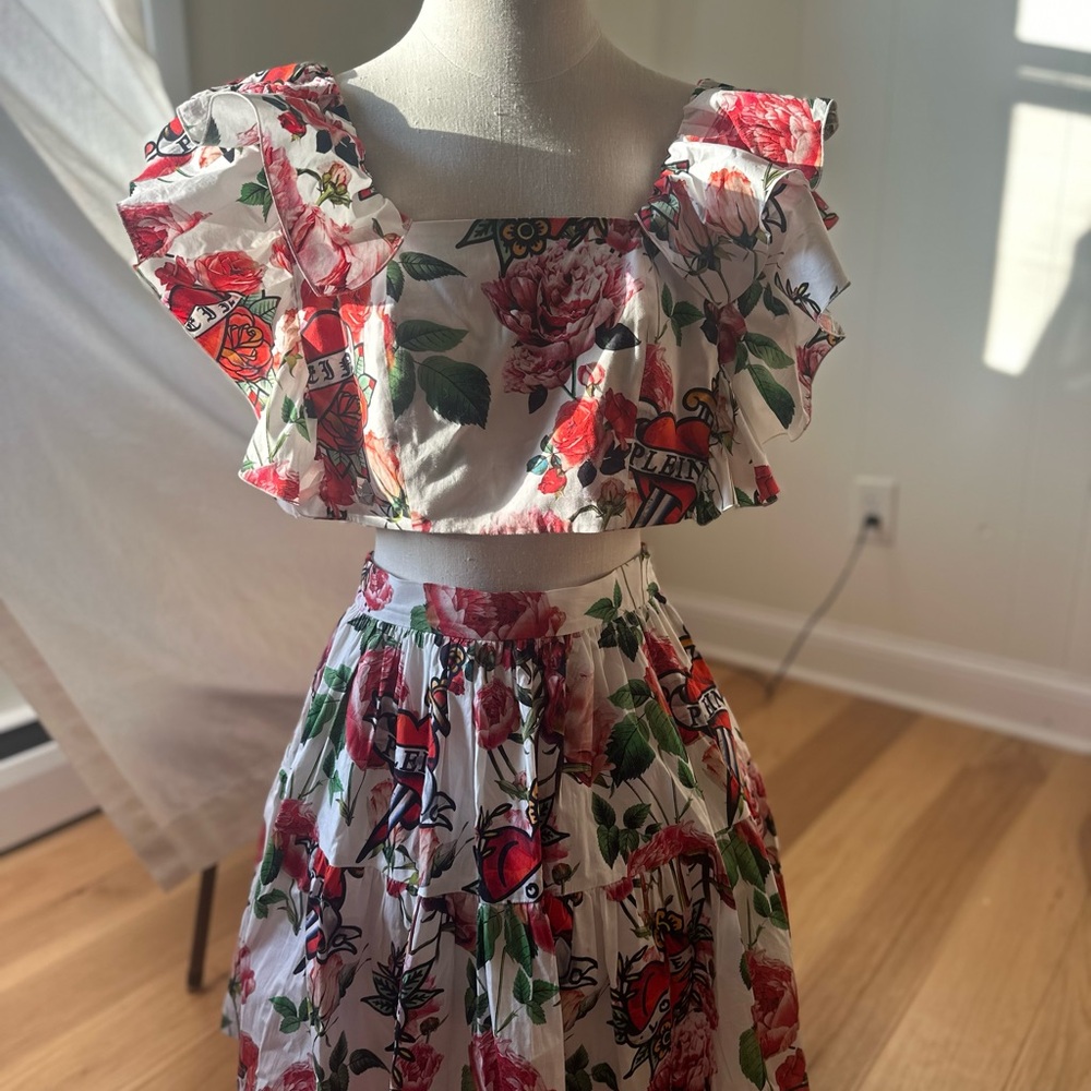 PHILIPP PLEIN couture skirt and cropped shirt set! Size small